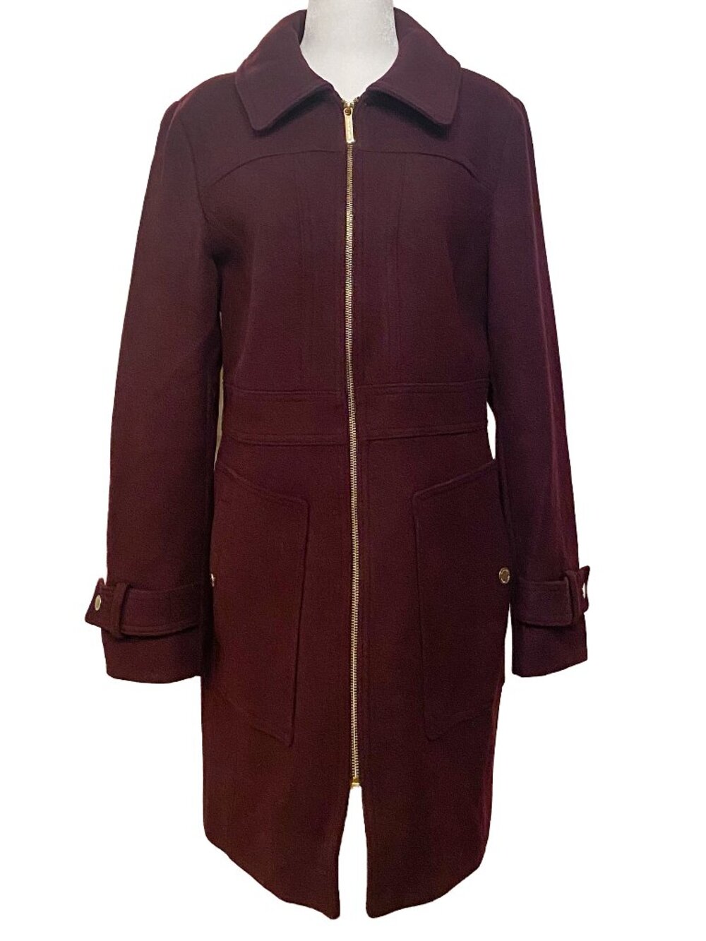 MICHAEL Michael Kors Eggplant Purple Wool Blend Zip-Up Coat - Size Medium